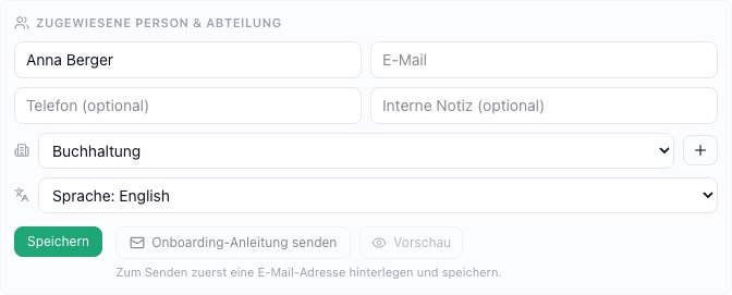 Ohne gespeicherte E-Mail-Adresse ist der Versand deaktiviert