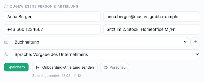 Der Block „Zugewiesene Person & Abteilung" in der Gerätedetailansicht